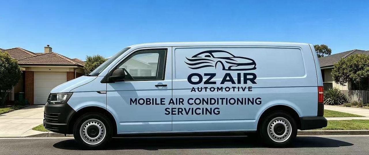 The Oz Air Automotive mobile air conditioning van parked in a suburban street in Burnside, Melbourne